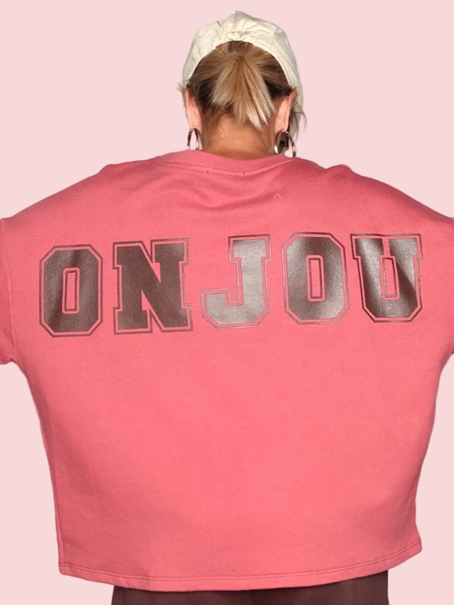 Felpa Crop Oversize Stampa College BONJOUR