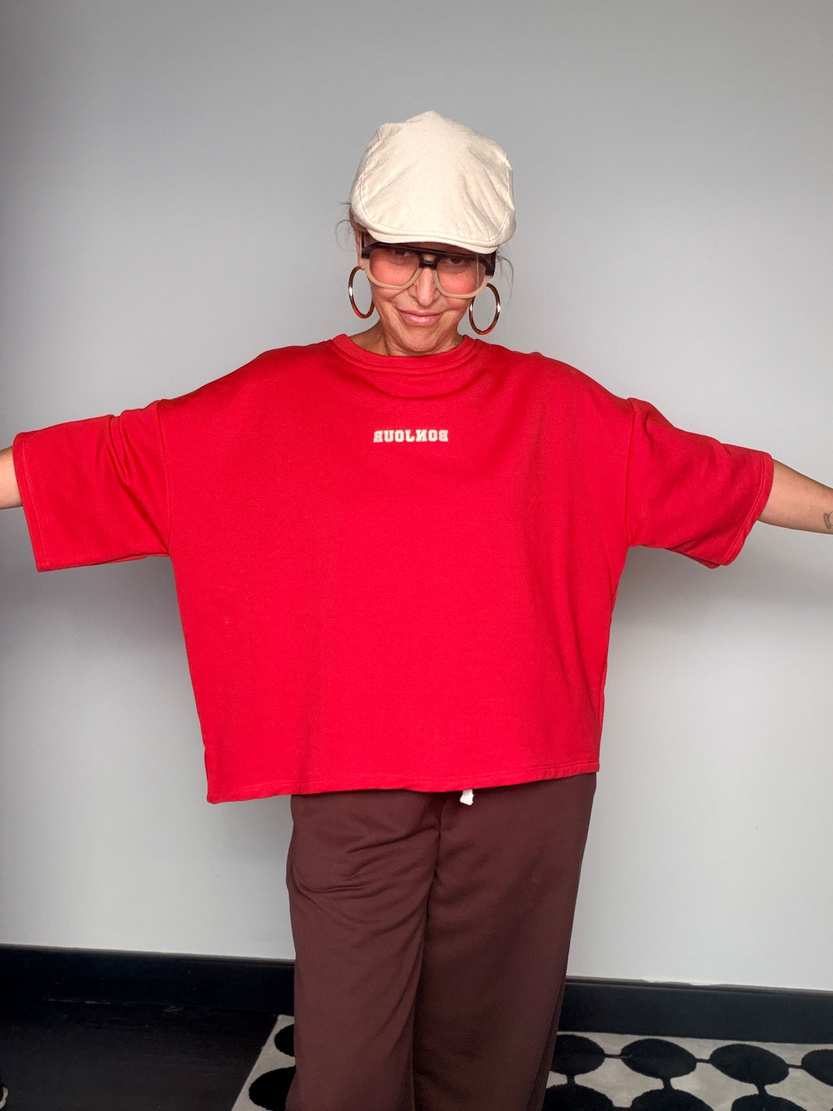 Felpa Crop Oversize Stampa College BONJOUR