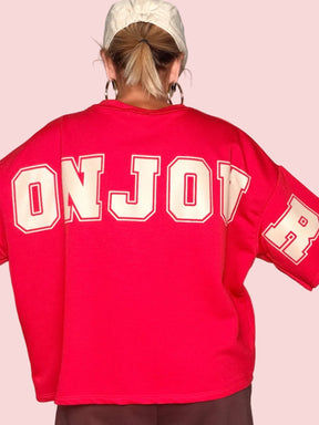 Felpa Crop Oversize Stampa College BONJOUR