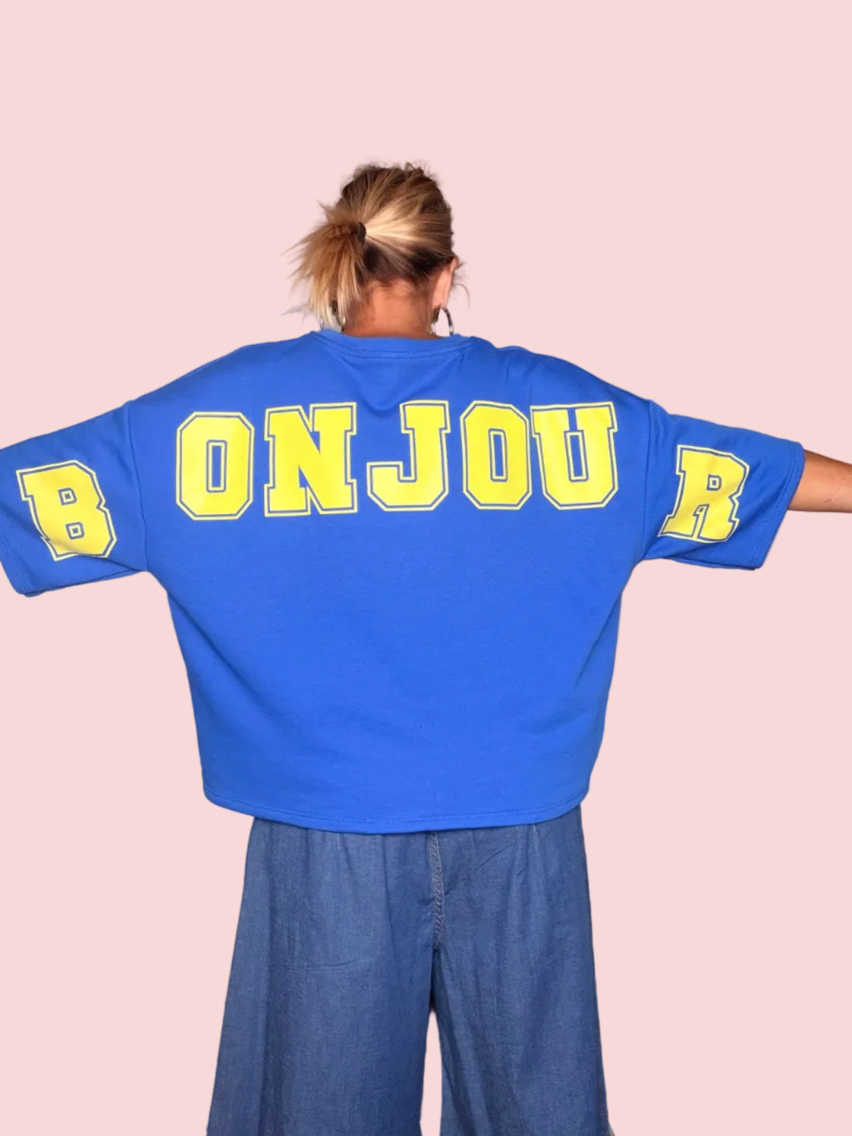 Felpa Crop Oversize Stampa College BONJOUR