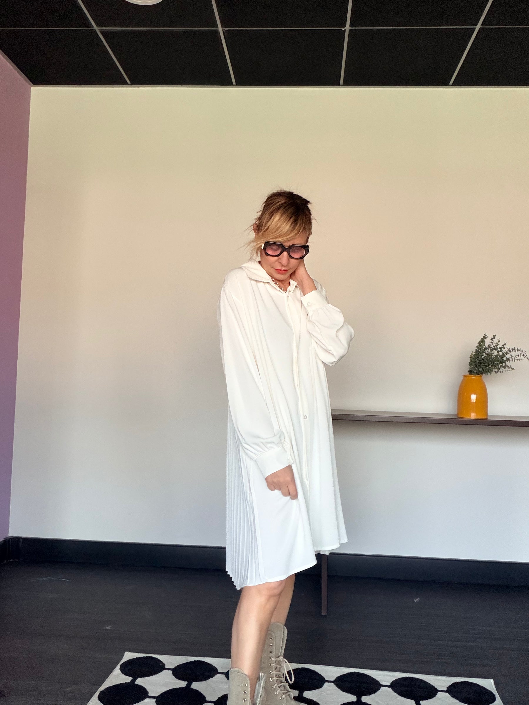 Abito-Camicia Oversize con Retro Plissettato