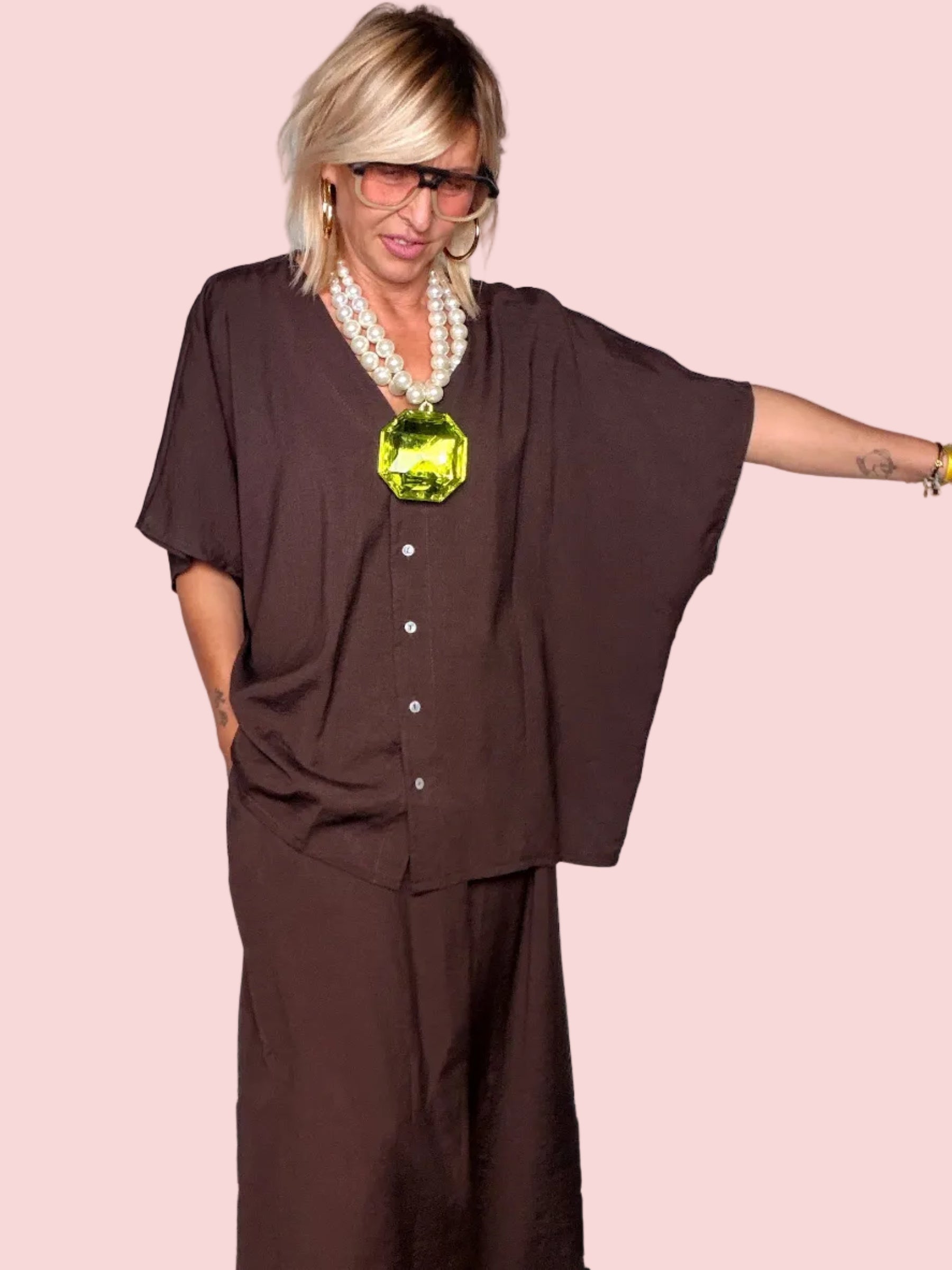 Completo Camicia e Pantalone Wide Leg in Viscosa
