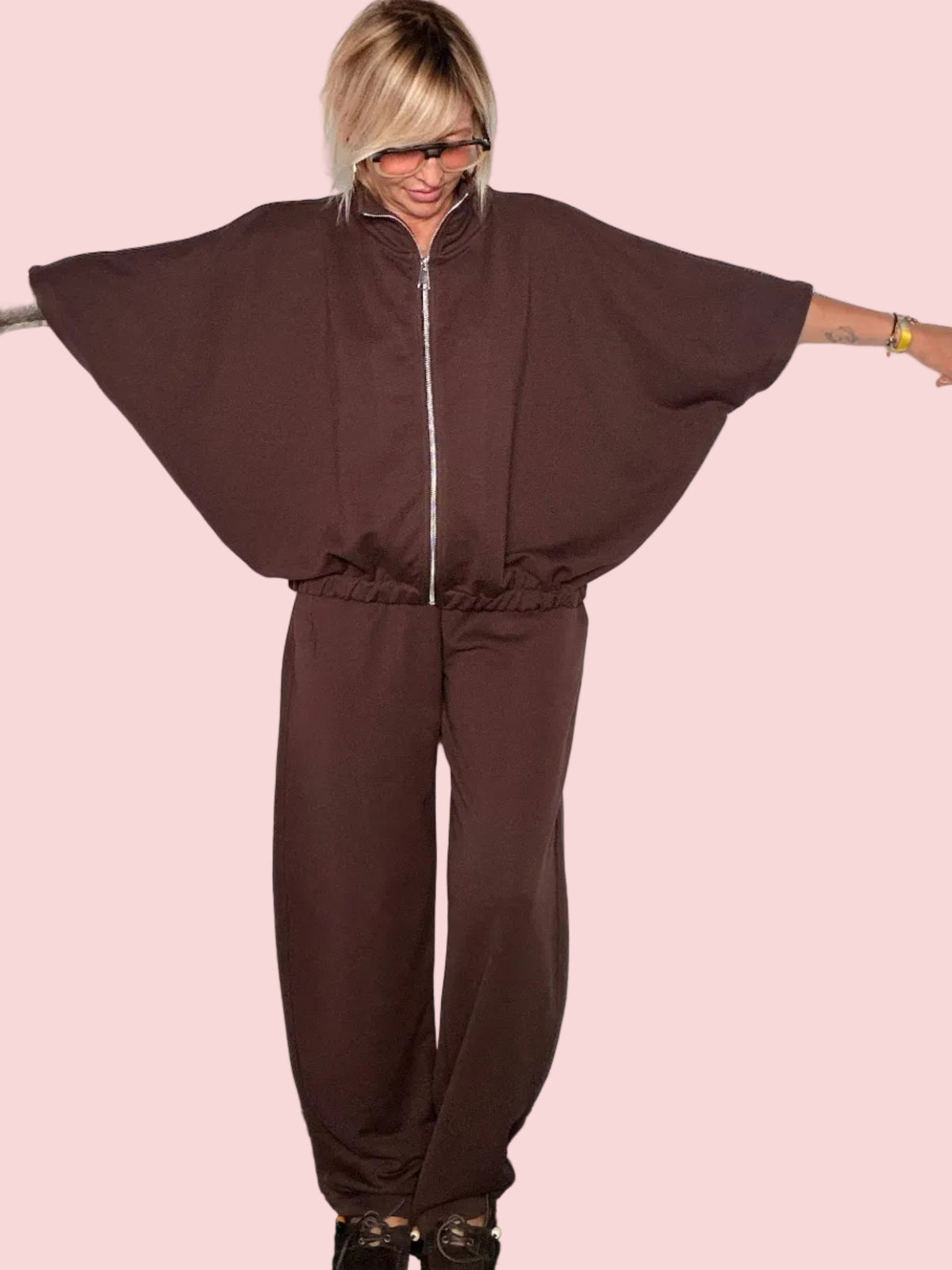 Felpa con Zip Maniche a Pipistrello