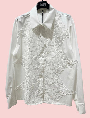 Camicia Bianca con Inserti in Pizzo Macramé