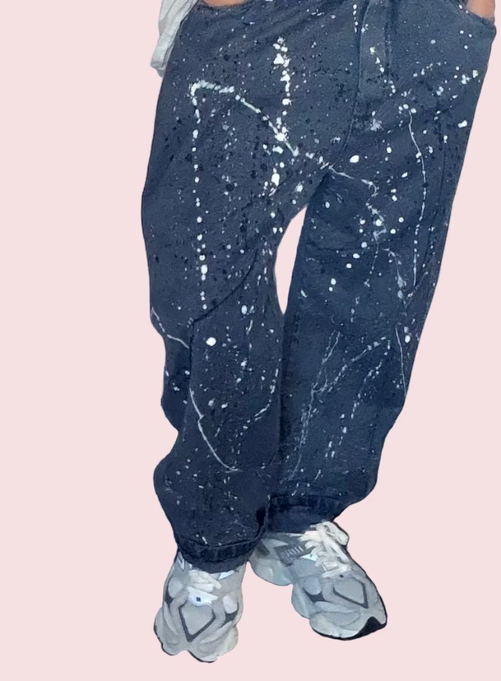 Jeans Oversize con Schizzi di Vernice