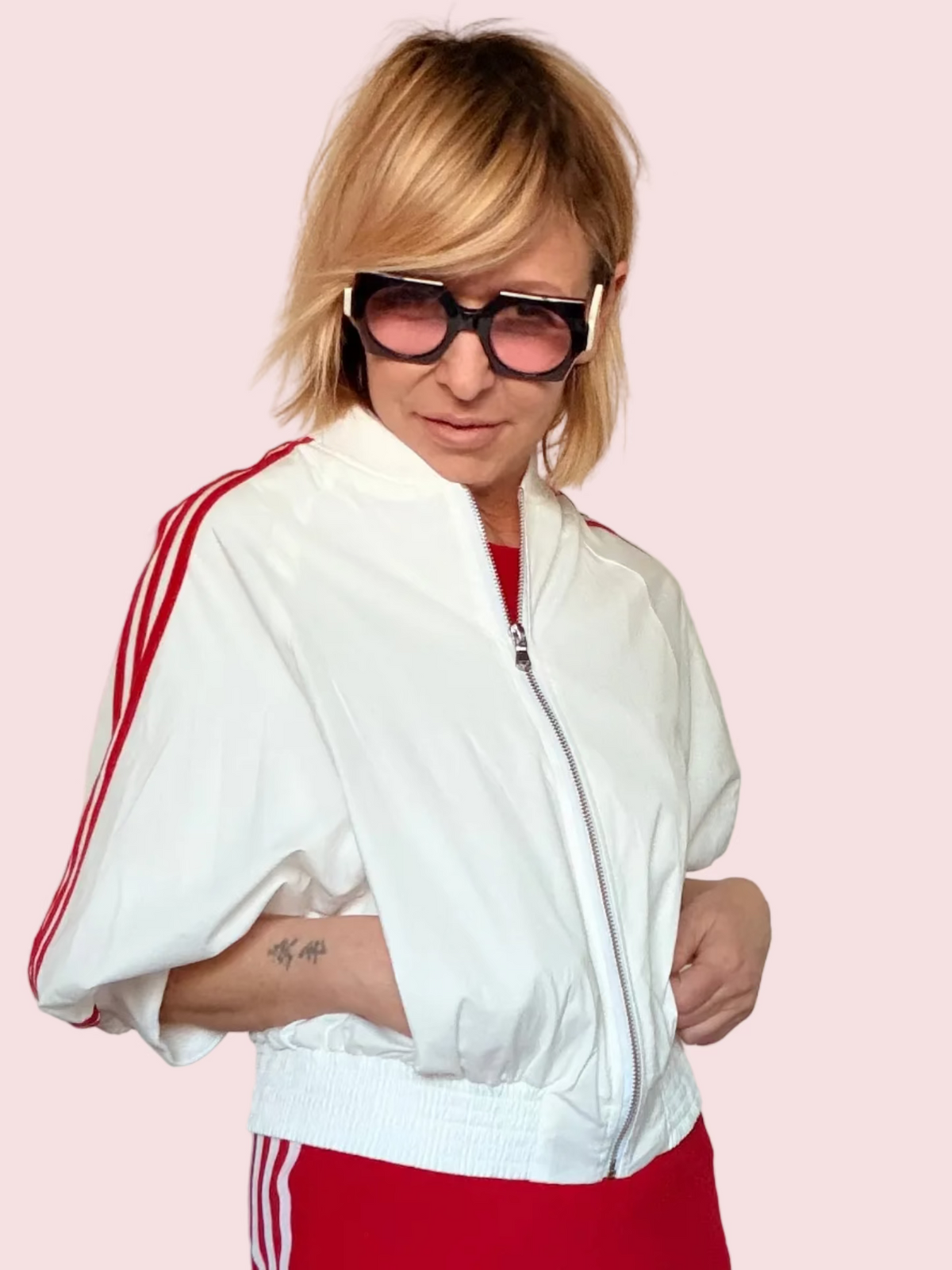 Bomber Crop con Maniche a Palloncino e Bande Laterali