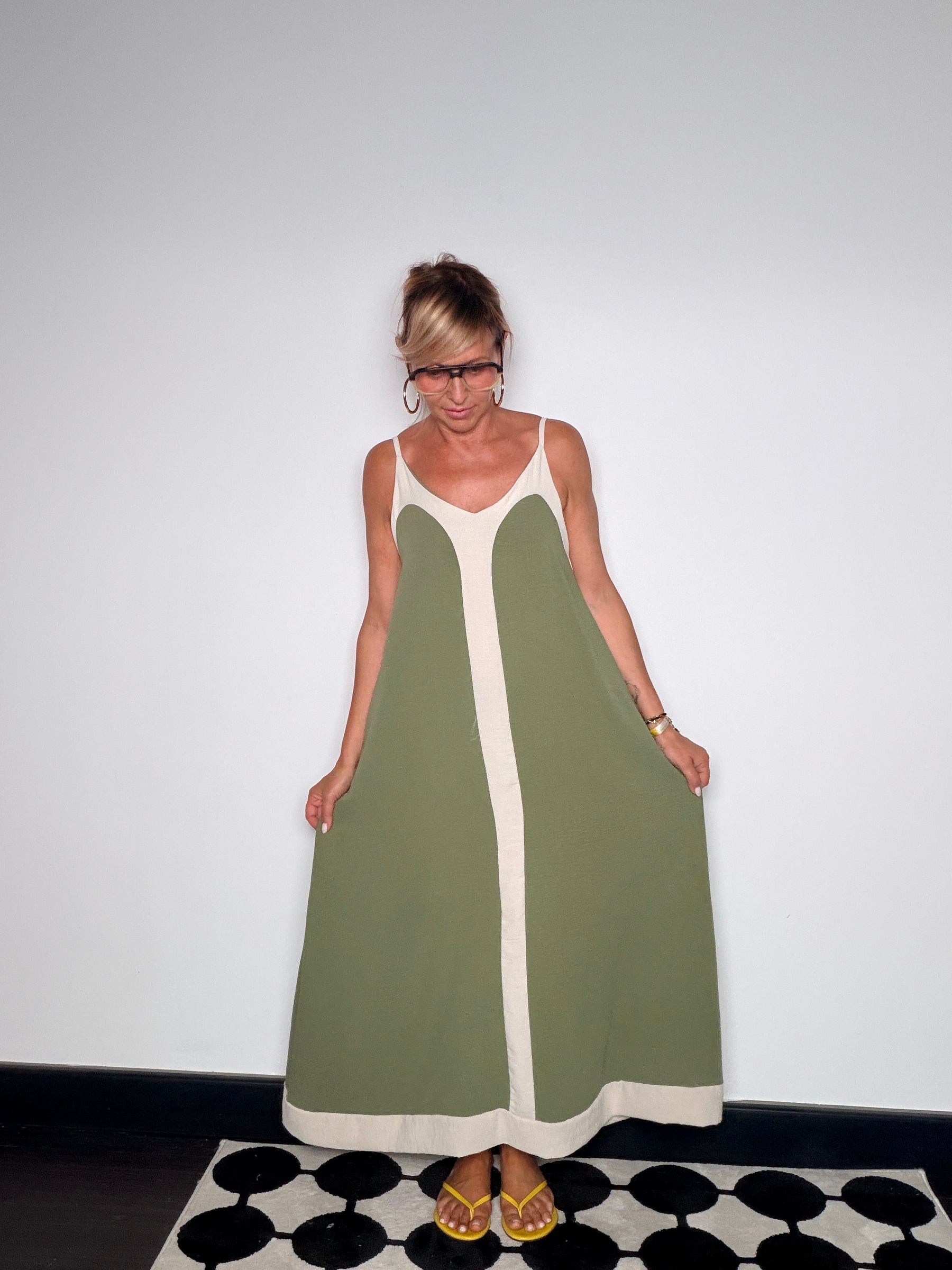 Abito Maxi Color Block Spalline