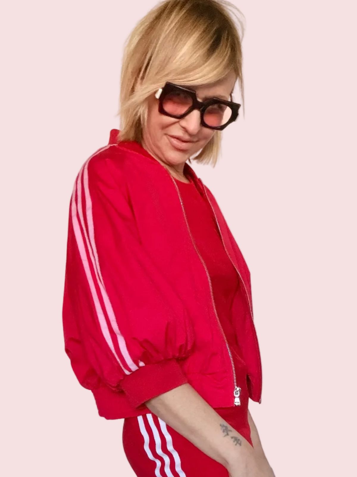 Bomber Crop con Maniche a Palloncino e Bande Laterali