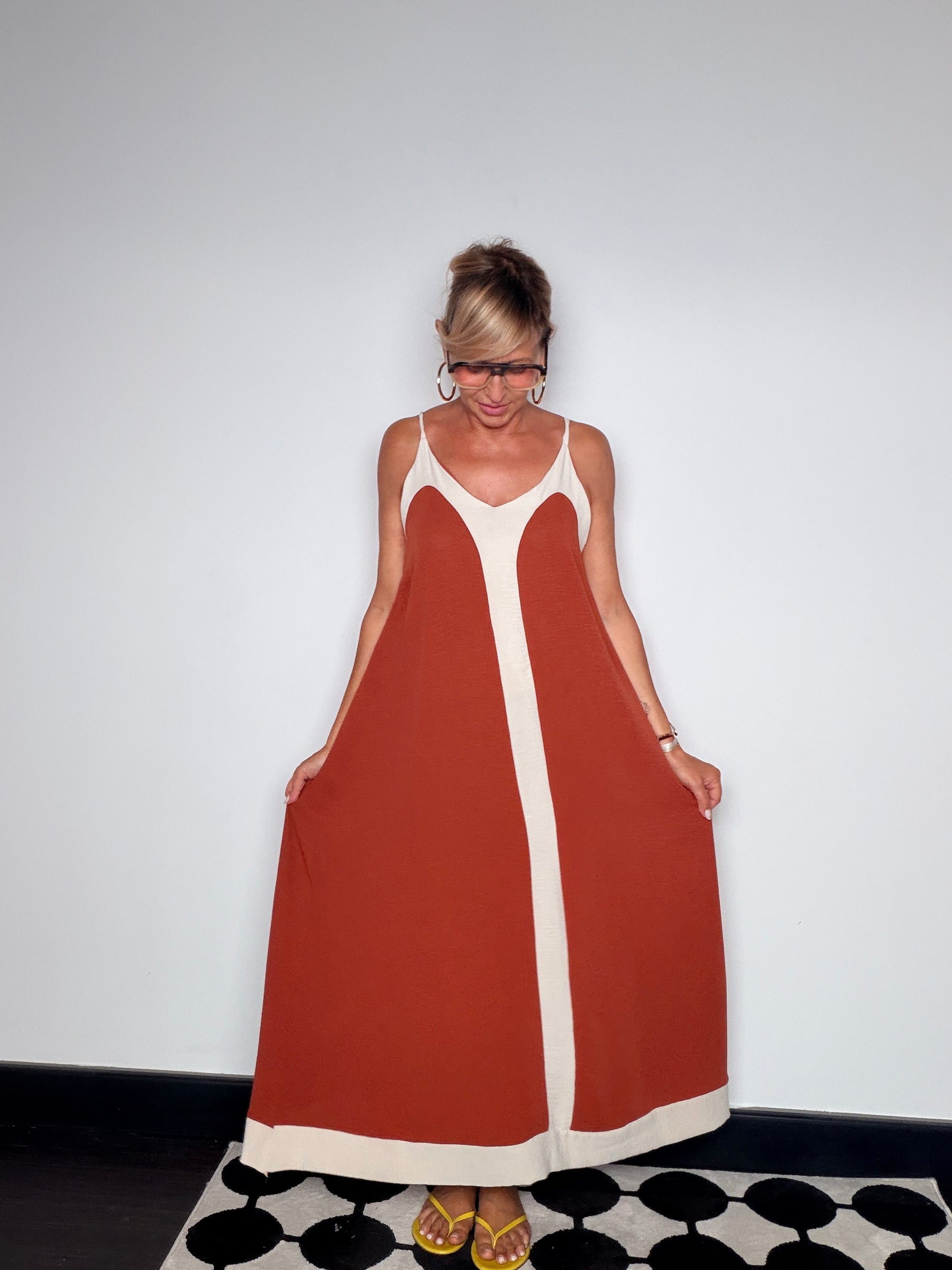 Abito Maxi Color Block Spalline