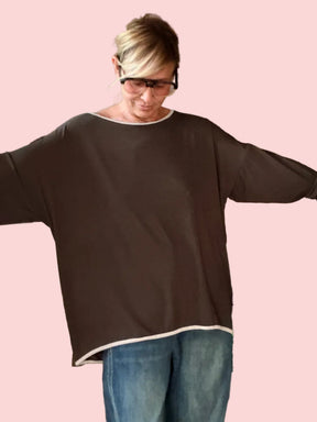 Maglia Oversize a Maniche a Pipistrello con Bordo a Contrasto