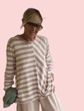 Maglia Oversize a Righe con Design Asimmetrico