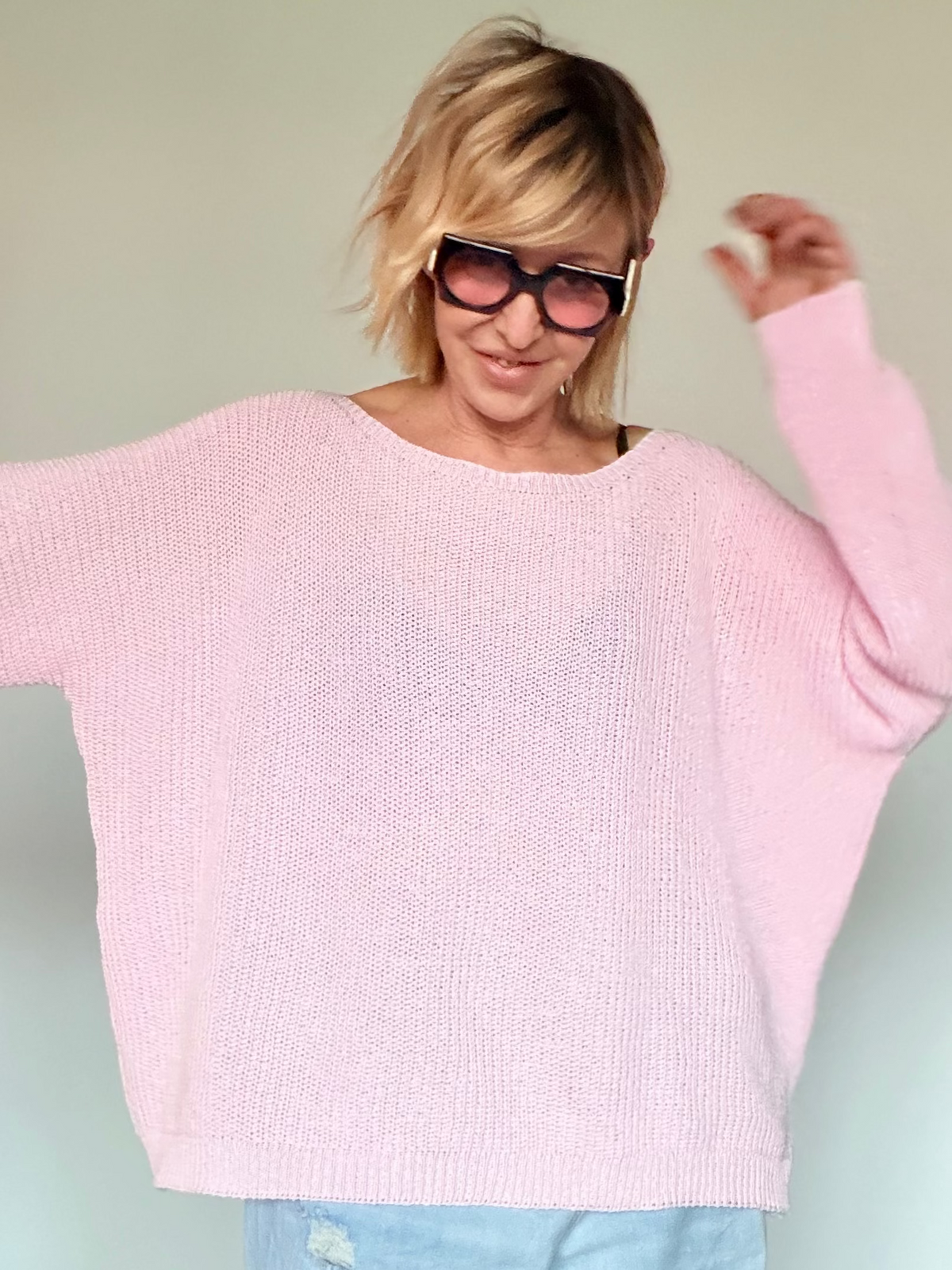 Maglia Over a Pipistrello in Punto Traforato