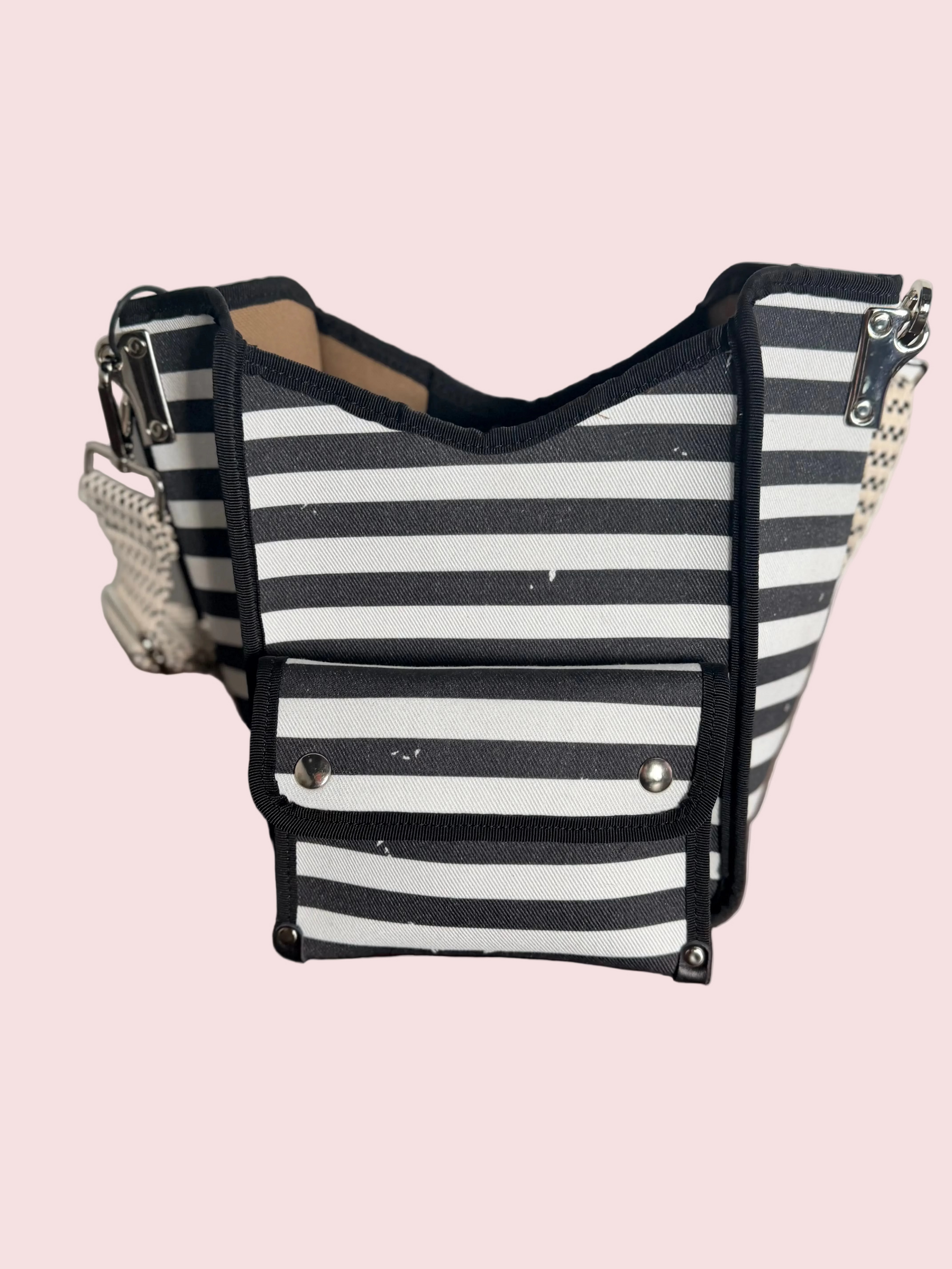 B. Florence Bag — Mini Bucket Bag Righe Bianco/Nero