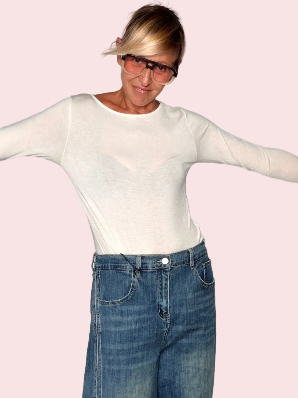 Body a Manica Lunga con Scollo Barca – Bianco / Vino