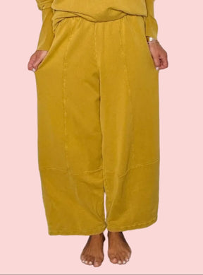 Pantalone Wide Leg in Cotone Lavato – Senape