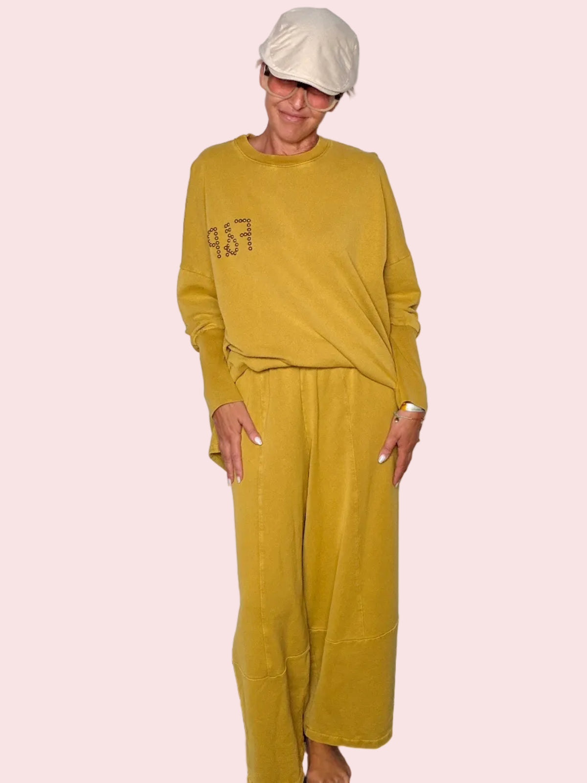 Pantalone Wide Leg in Cotone Lavato – Senape