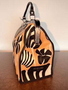 B. Florence Bag — Doctor Bag Canvas Floreale Cammello e Nero