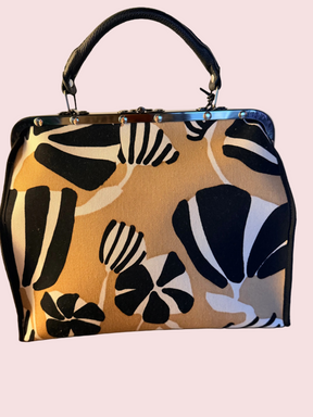B. Florence Bag — Doctor Bag Canvas Floreale Cammello e Nero