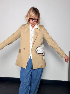 Blazer Doppiopetto Cammello con Illustrazione Snoopy