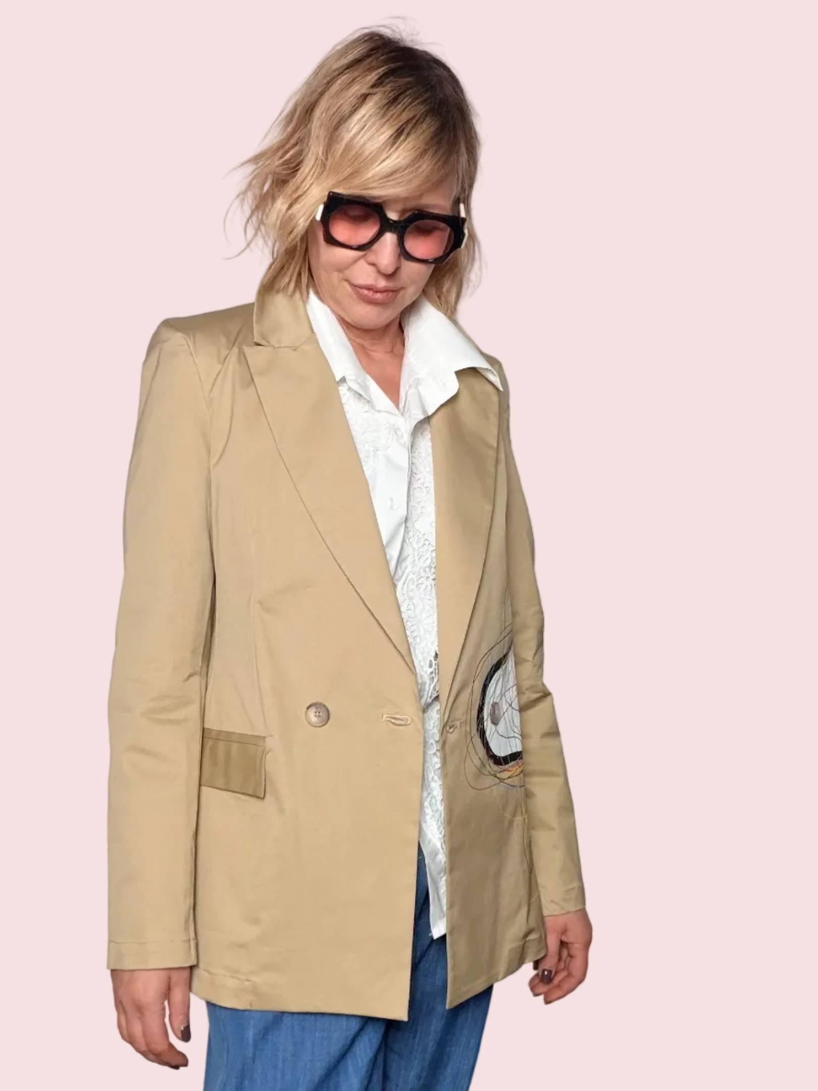 Blazer Doppiopetto Cammello con Illustrazione Snoopy