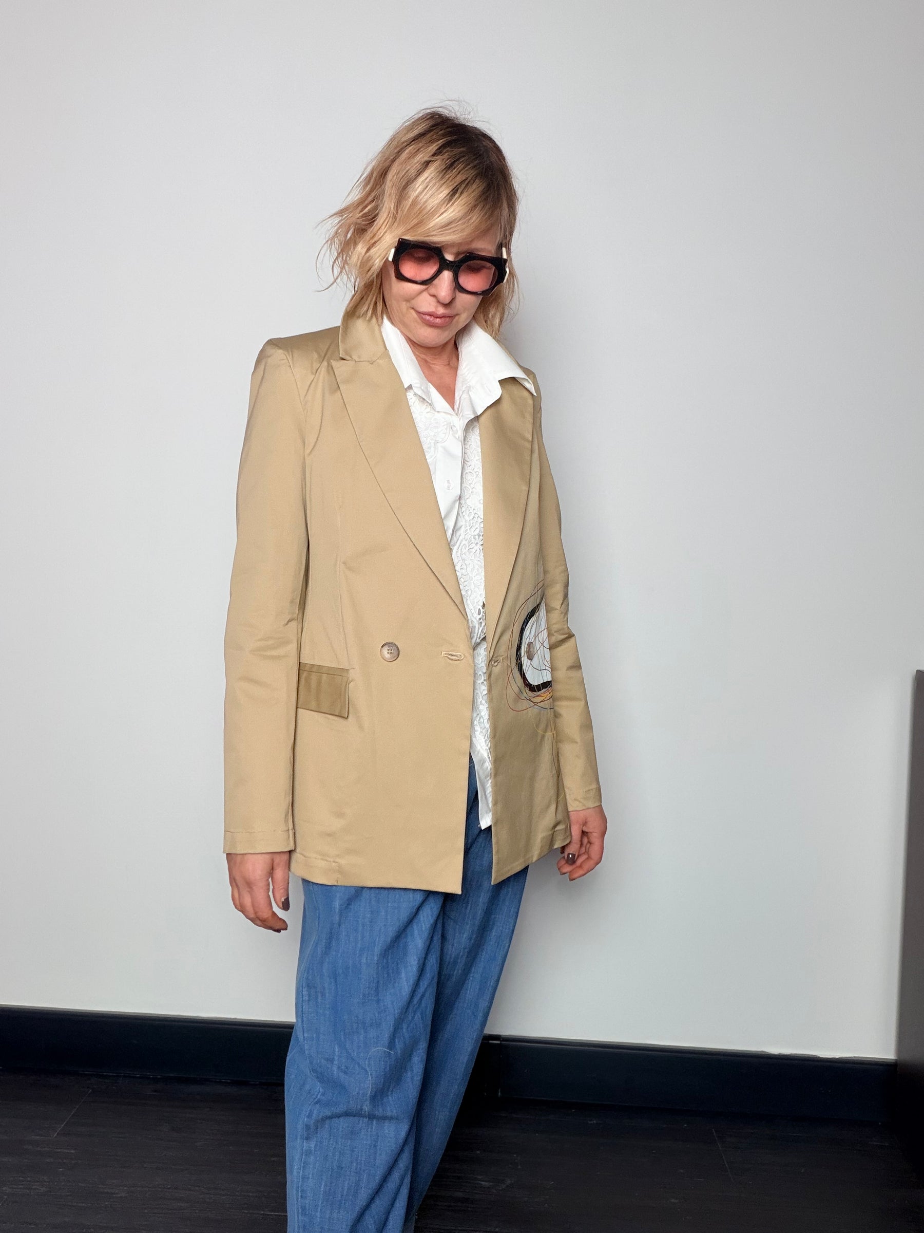 Blazer Doppiopetto Cammello con Illustrazione Snoopy