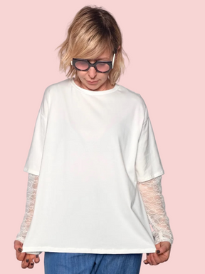 T-Shirt con Maniche in Pizzo