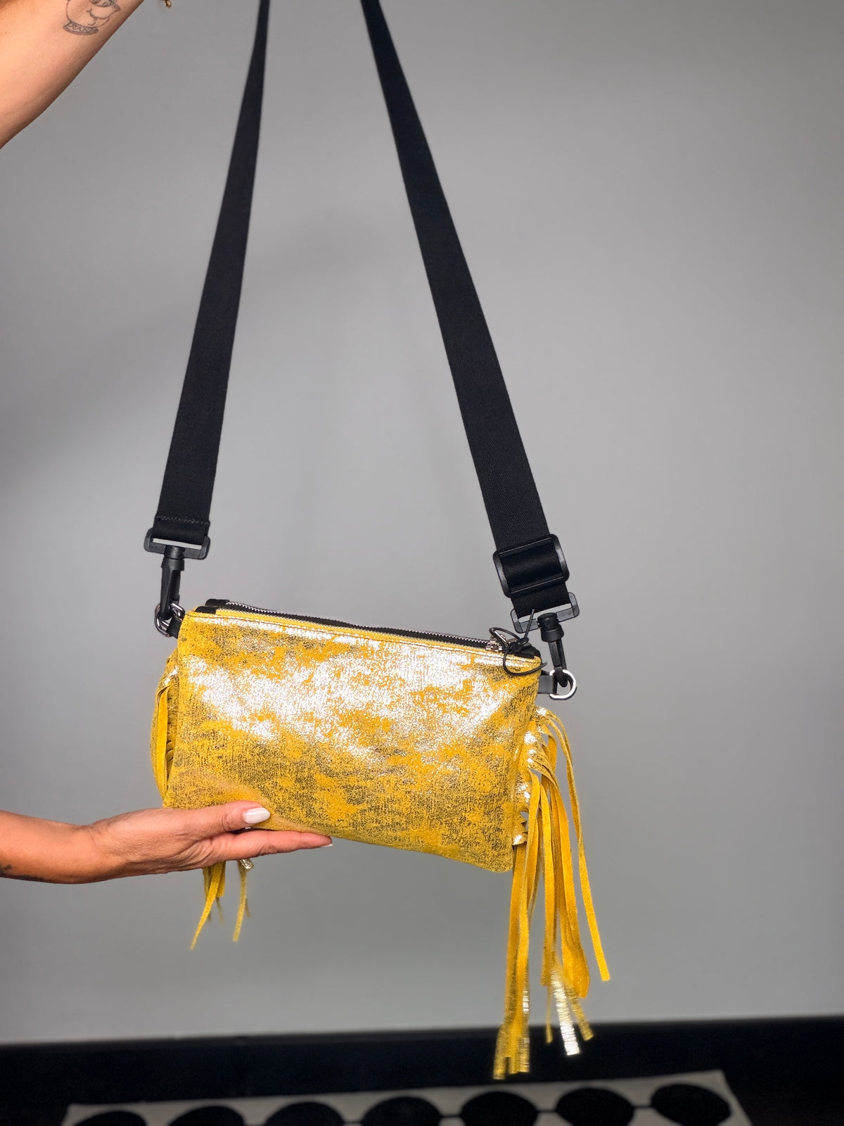 Borsa Clutch Frange Glitter Azzurro