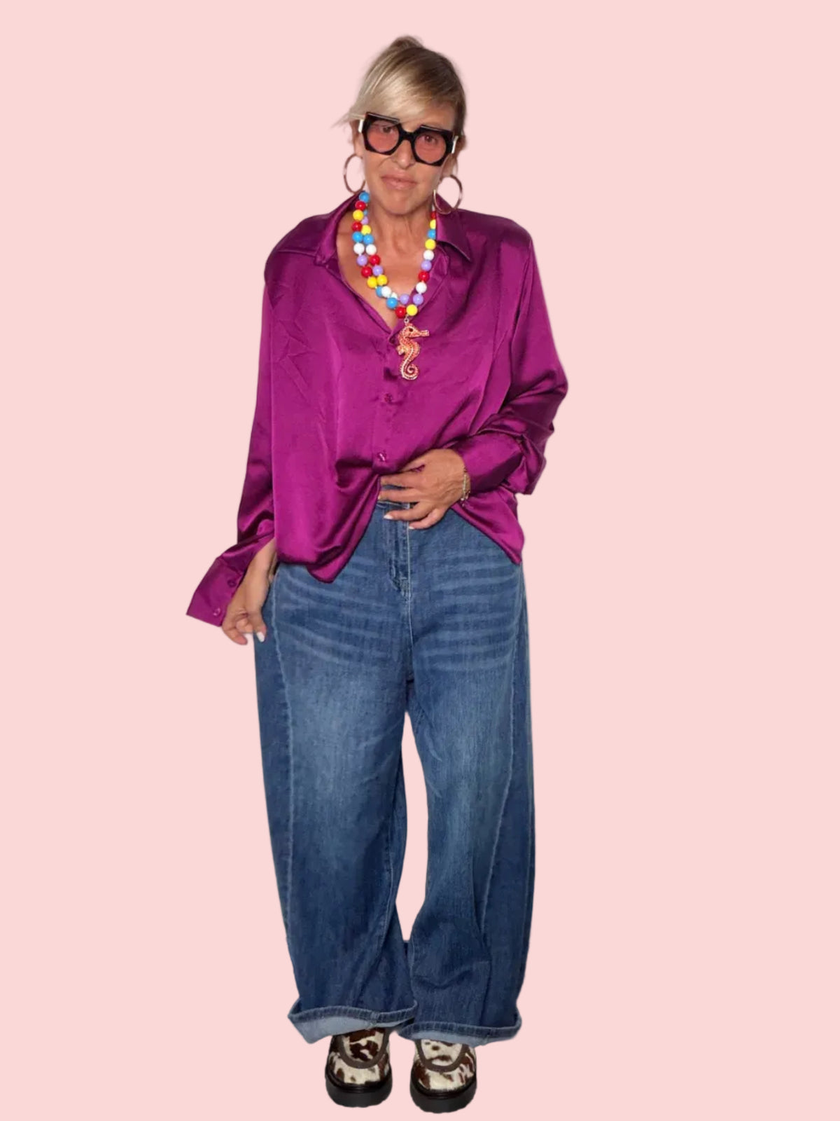 JEANS 1 Jeans Oversize Wide Leg Fondo Dritto