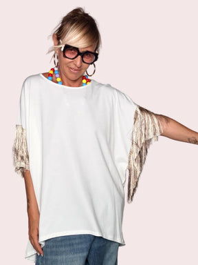 T-Shirt Oversize con Frange Dorate
