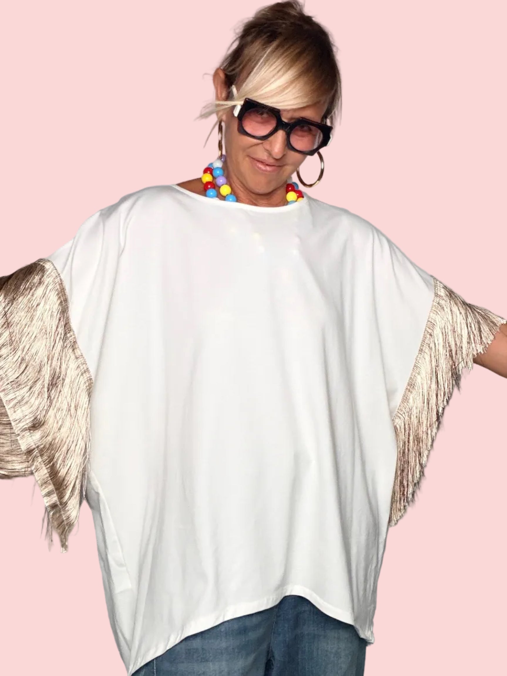 T-Shirt Oversize con Frange Dorate