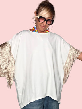 T-Shirt Oversize con Frange Dorate