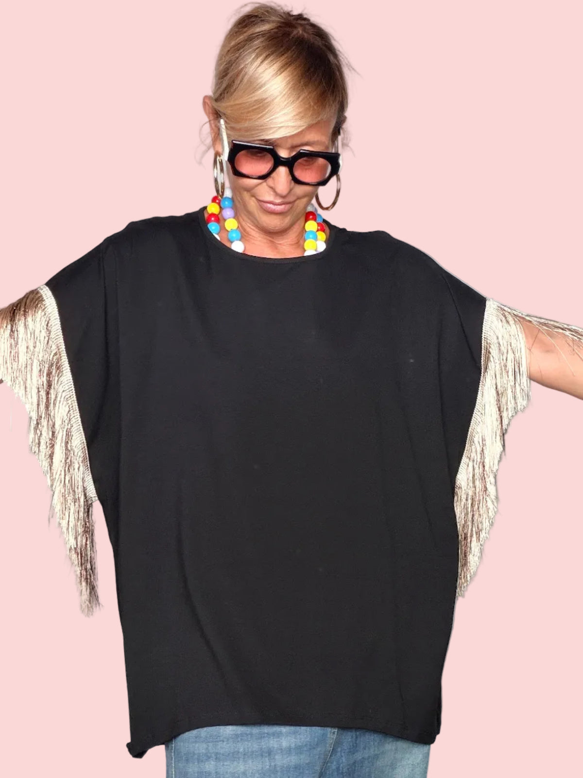T-Shirt Oversize con Frange Dorate
