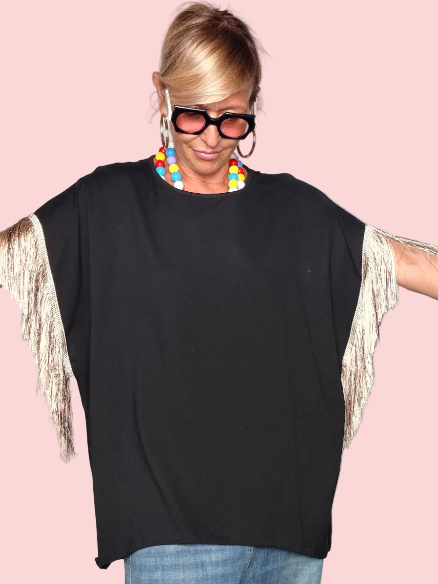 T-Shirt Oversize con Frange Dorate