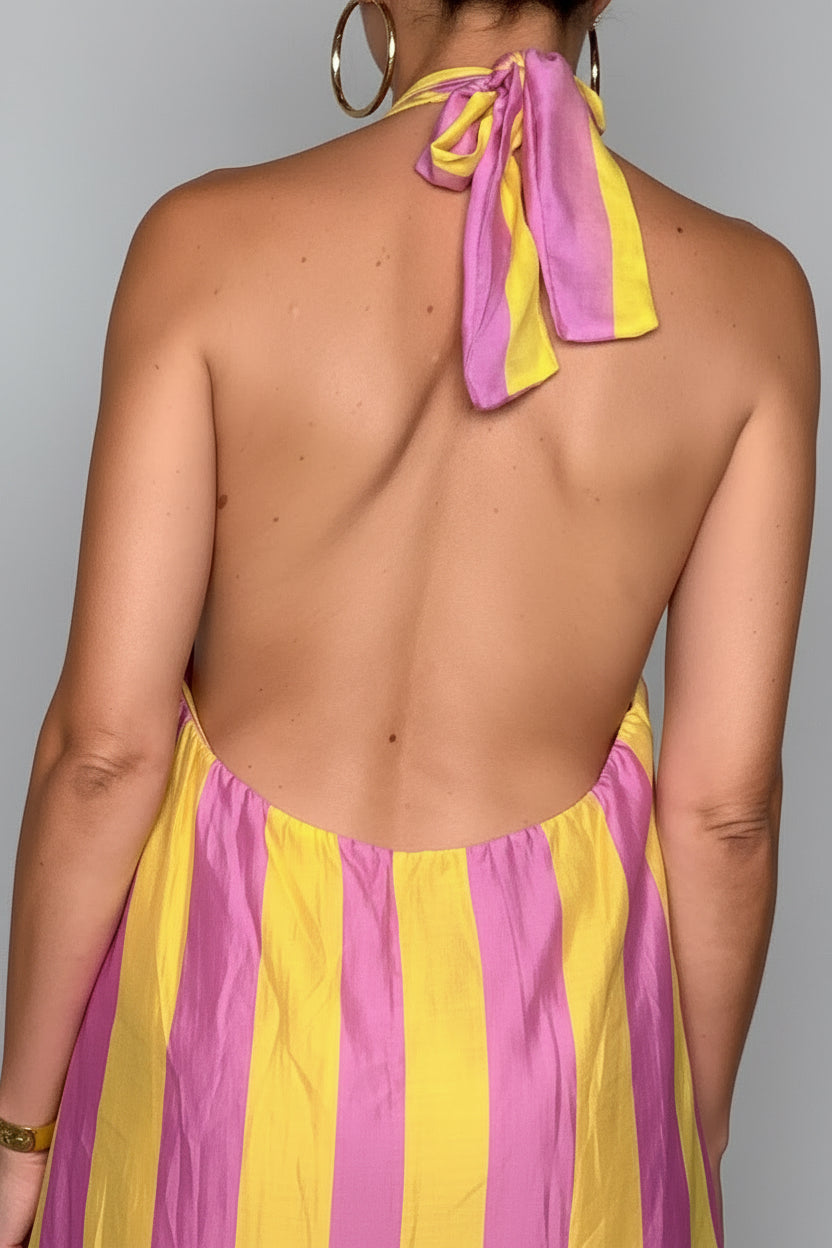 Abito Maxi Halter Righe Oversize