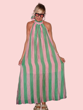 Abito Maxi Halter Righe Oversize