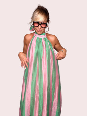 Abito Maxi Halter Righe Oversize