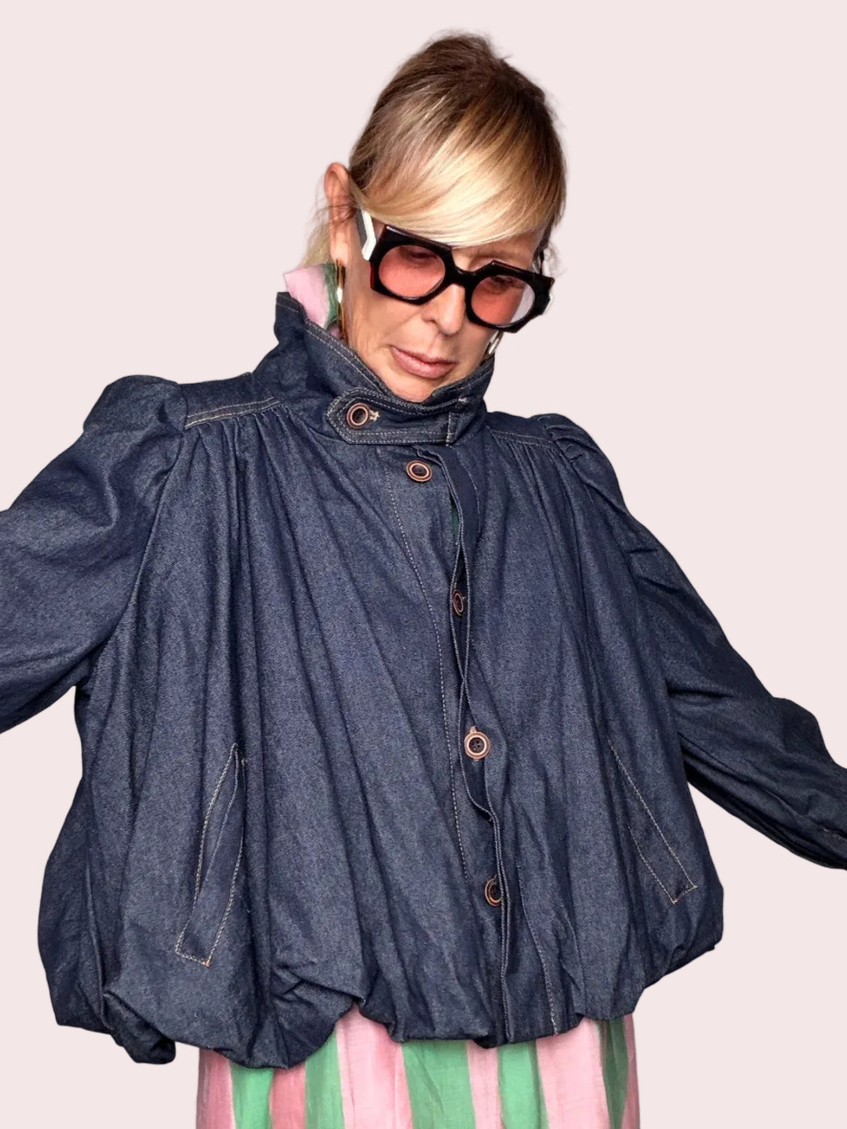 Bomber Jeans Foderato Oversize Maniche Palloncino