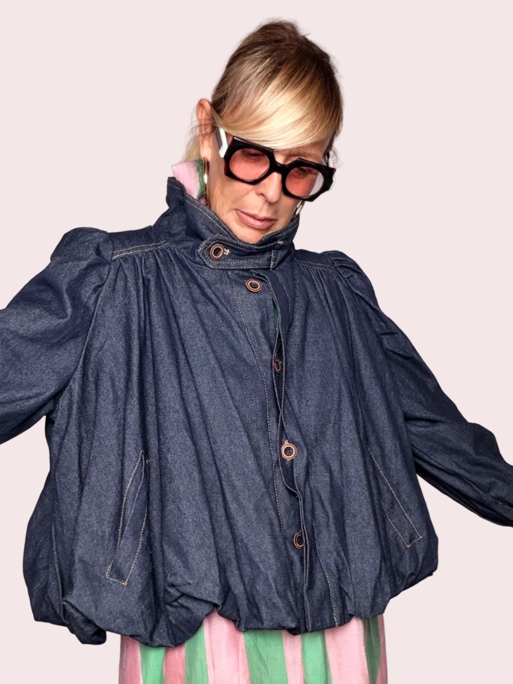 Bomber Jeans Foderato Oversize Maniche Palloncino