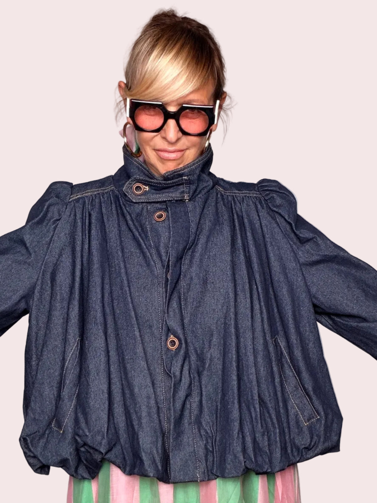 Bomber Jeans Foderato Oversize Maniche Palloncino