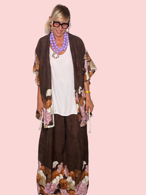 Kimono Lino Stampa Floreale Ibisco