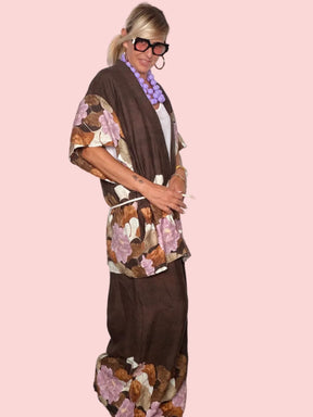 Kimono Lino Stampa Floreale Ibisco