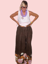 Pantalone Palazzo in Lino con Bordo Floreale