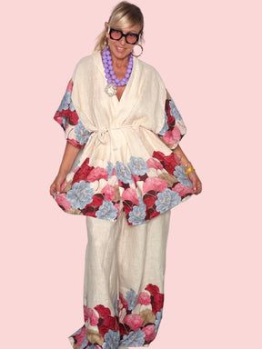 Kimono Lino Stampa Floreale Ibisco