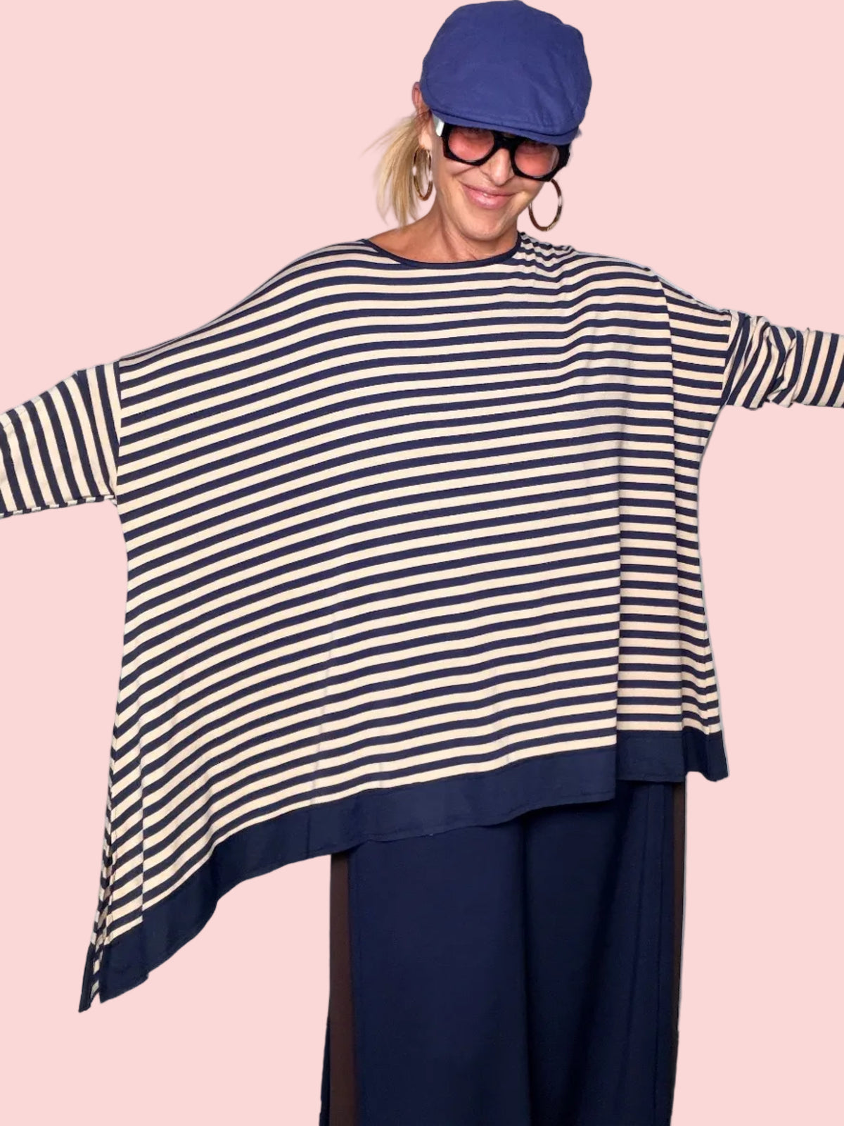 Maglia Oversize Righe Poncho Maniche Pipistrello