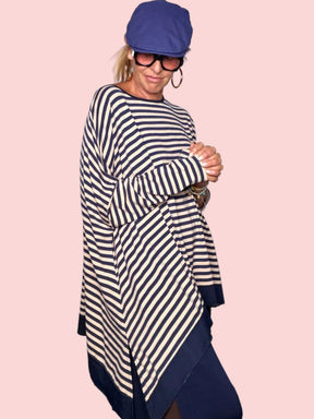 Maglia Oversize Righe Poncho Maniche Pipistrello