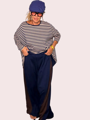 Pantalone Wide Leg Maxi Pannello Contrasto