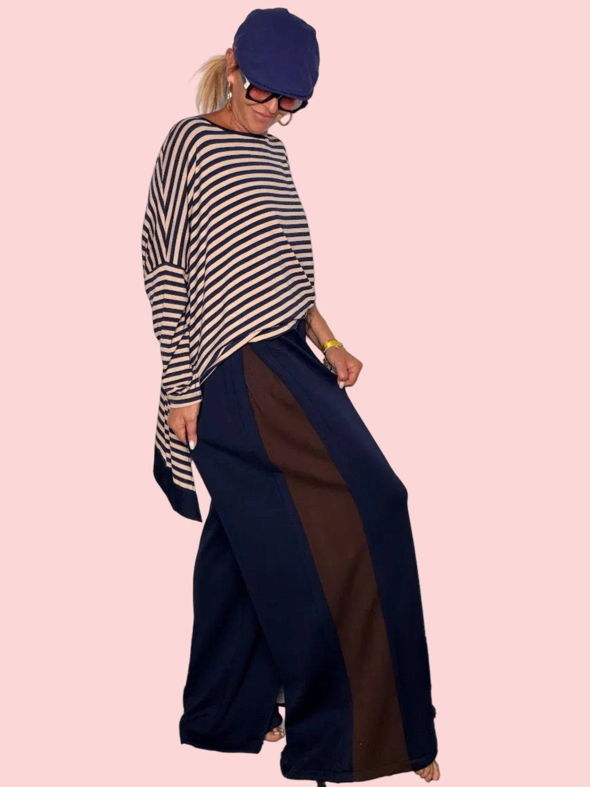 Pantalone Wide Leg Maxi Pannello Contrasto