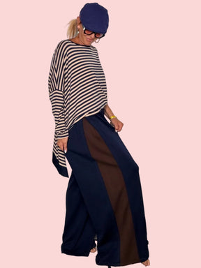Pantalone Wide Leg Maxi Pannello Contrasto
