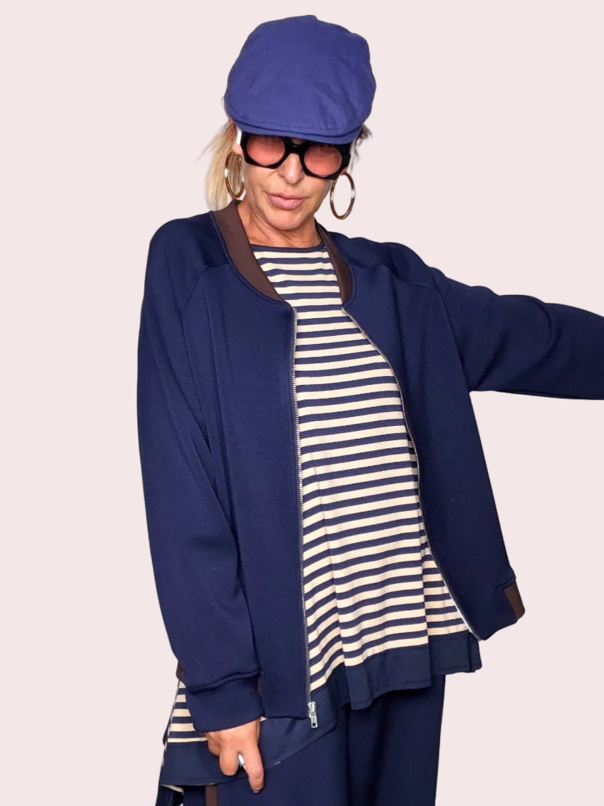 Bomber Oversize Modal Contrasto Blu Navy
