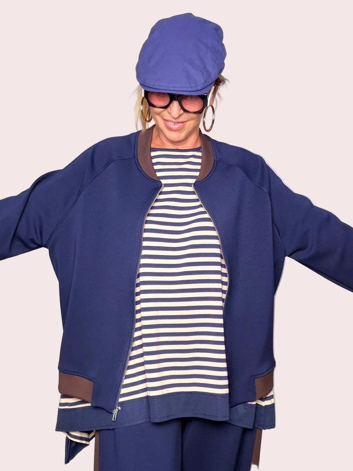 Bomber Oversize Modal Contrasto Blu Navy